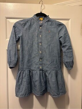 Ralph Lauren Girls Denim Button-Down Dress - Light Blue